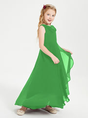 Modern Asymmetrical Cowl Neck Junior Bridesmaid Dresses Green