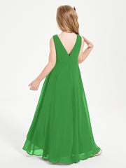 Modern Asymmetrical Cowl Neck Junior Bridesmaid Dresses Green