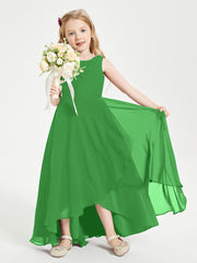 Modern Asymmetrical Cowl Neck Junior Bridesmaid Dresses Green
