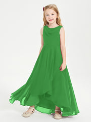 Modern Asymmetrical Cowl Neck Junior Bridesmaid Dresses Green