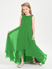 Modern Asymmetrical Cowl Neck Junior Bridesmaid Dresses Green