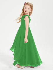 Modern Asymmetrical Cowl Neck Junior Bridesmaid Dresses Green
