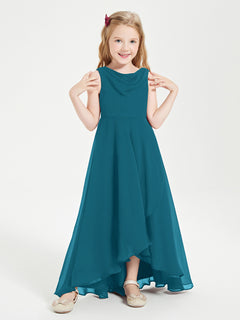 Modern Asymmetrical Cowl Neck Junior Bridesmaid Dresses Ink Blue