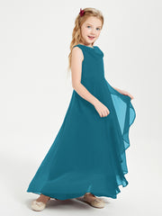 Modern Asymmetrical Cowl Neck Junior Bridesmaid Dresses Ink Blue