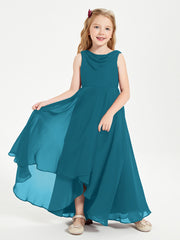 Modern Asymmetrical Cowl Neck Junior Bridesmaid Dresses Ink Blue