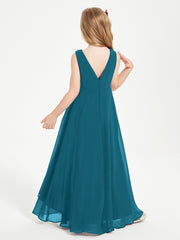 Modern Asymmetrical Cowl Neck Junior Bridesmaid Dresses Ink Blue