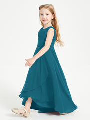 Modern Asymmetrical Cowl Neck Junior Bridesmaid Dresses Ink Blue