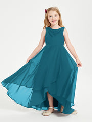 Modern Asymmetrical Cowl Neck Junior Bridesmaid Dresses Ink Blue