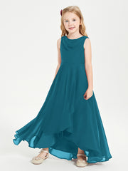 Modern Asymmetrical Cowl Neck Junior Bridesmaid Dresses Ink Blue