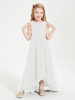 Modern Asymmetrical Cowl Neck Junior Bridesmaid Dresses Ivory