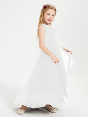 Modern Asymmetrical Cowl Neck Junior Bridesmaid Dresses Ivory