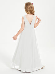 Modern Asymmetrical Cowl Neck Junior Bridesmaid Dresses Ivory