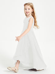 Modern Asymmetrical Cowl Neck Junior Bridesmaid Dresses Ivory