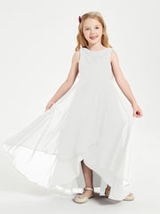 Modern Asymmetrical Cowl Neck Junior Bridesmaid Dresses Ivory