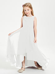 Modern Asymmetrical Cowl Neck Junior Bridesmaid Dresses Ivory