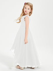 Modern Asymmetrical Cowl Neck Junior Bridesmaid Dresses Ivory