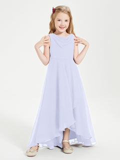 Modern Asymmetrical Cowl Neck Junior Bridesmaid Dresses Lavender