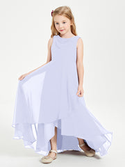 Modern Asymmetrical Cowl Neck Junior Bridesmaid Dresses Lavender