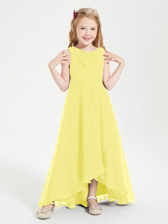 Modern Asymmetrical Cowl Neck Junior Bridesmaid Dresses Lemon