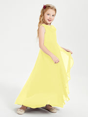Modern Asymmetrical Cowl Neck Junior Bridesmaid Dresses Lemon
