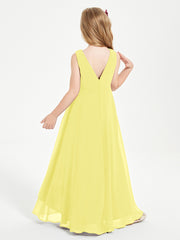 Modern Asymmetrical Cowl Neck Junior Bridesmaid Dresses Lemon