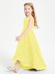 Modern Asymmetrical Cowl Neck Junior Bridesmaid Dresses Lemon