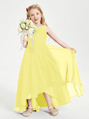 Modern Asymmetrical Cowl Neck Junior Bridesmaid Dresses Lemon