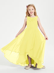 Modern Asymmetrical Cowl Neck Junior Bridesmaid Dresses Lemon