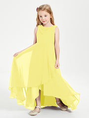 Modern Asymmetrical Cowl Neck Junior Bridesmaid Dresses Lemon