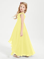 Modern Asymmetrical Cowl Neck Junior Bridesmaid Dresses Lemon