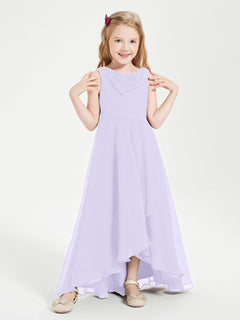 Modern Asymmetrical Cowl Neck Junior Bridesmaid Dresses Lilac