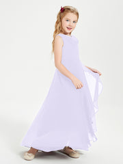 Modern Asymmetrical Cowl Neck Junior Bridesmaid Dresses Lilac
