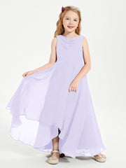 Modern Asymmetrical Cowl Neck Junior Bridesmaid Dresses Lilac