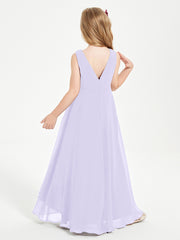 Modern Asymmetrical Cowl Neck Junior Bridesmaid Dresses Lilac