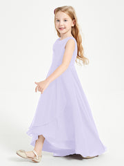 Modern Asymmetrical Cowl Neck Junior Bridesmaid Dresses Lilac