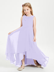 Modern Asymmetrical Cowl Neck Junior Bridesmaid Dresses Lilac