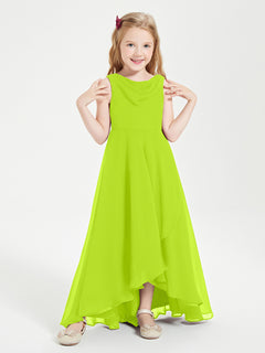 Modern Asymmetrical Cowl Neck Junior Bridesmaid Dresses Lime Green