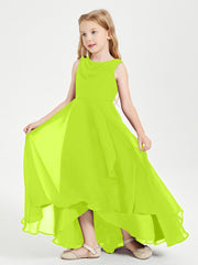 Modern Asymmetrical Cowl Neck Junior Bridesmaid Dresses Lime Green