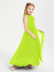 Modern Asymmetrical Cowl Neck Junior Bridesmaid Dresses Lime Green