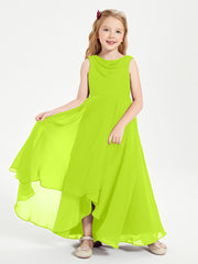 Modern Asymmetrical Cowl Neck Junior Bridesmaid Dresses Lime Green