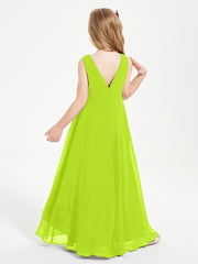 Modern Asymmetrical Cowl Neck Junior Bridesmaid Dresses Lime Green