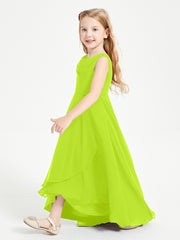 Modern Asymmetrical Cowl Neck Junior Bridesmaid Dresses Lime Green