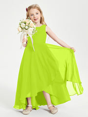 Modern Asymmetrical Cowl Neck Junior Bridesmaid Dresses Lime Green
