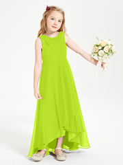 Modern Asymmetrical Cowl Neck Junior Bridesmaid Dresses Lime Green