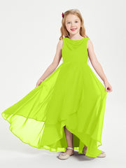 Modern Asymmetrical Cowl Neck Junior Bridesmaid Dresses Lime Green