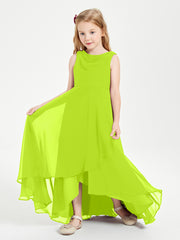 Modern Asymmetrical Cowl Neck Junior Bridesmaid Dresses Lime Green
