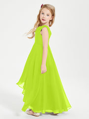 Modern Asymmetrical Cowl Neck Junior Bridesmaid Dresses Lime Green