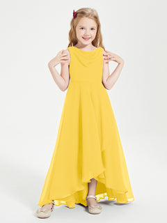 Modern Asymmetrical Cowl Neck Junior Bridesmaid Dresses Marigold