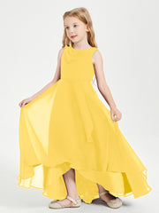 Modern Asymmetrical Cowl Neck Junior Bridesmaid Dresses Marigold
