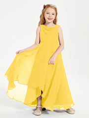 Modern Asymmetrical Cowl Neck Junior Bridesmaid Dresses Marigold